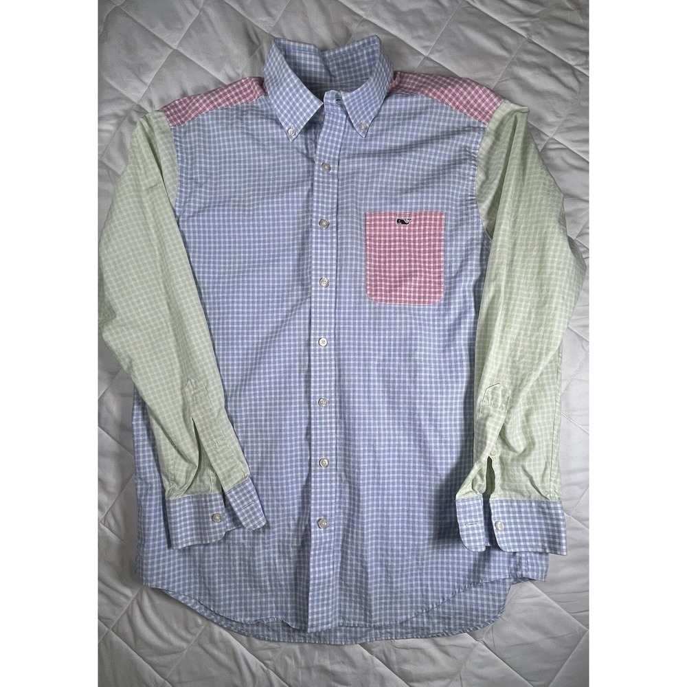 Vineyard Vines Slim Fit Tucker Shirt Large Patchwork Gingham Colorblock